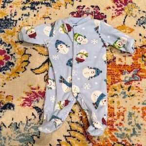 Snowman Print Blue Newborn Footie Pajama